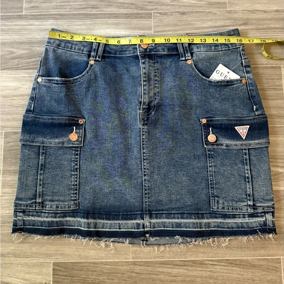 GUESS Cargo Denim Mini Skirt With Frayed Hem - The Maritime Wash - Picture 6 of 8